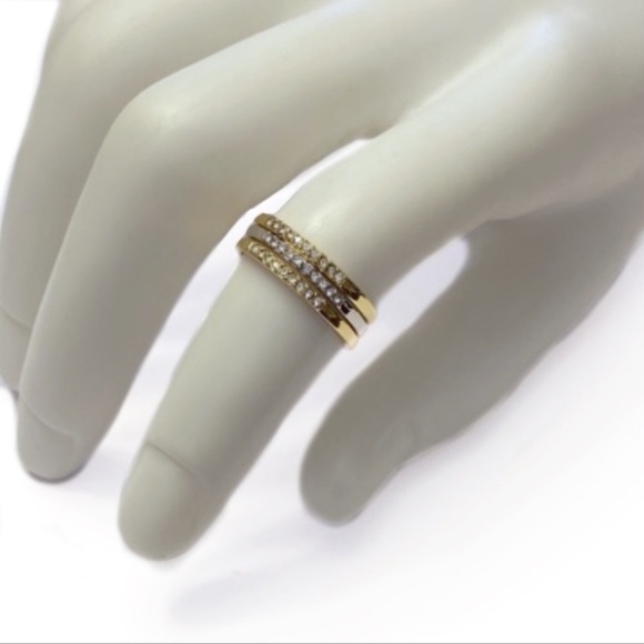 Covet Rhinestone Stacking Rings 14KT Gold Plated Size 6 - Picture 4 of 6